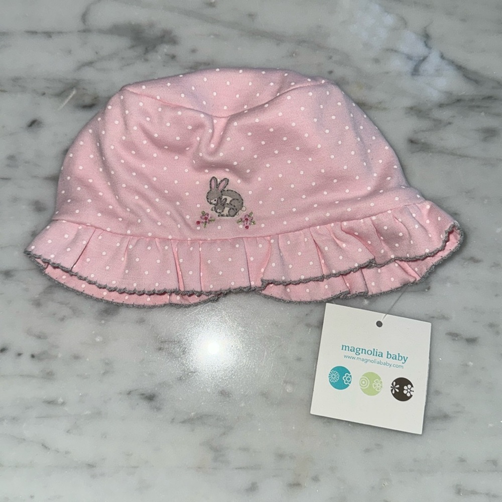 Magnolia Baby Pink Polka Dot Bunny Hat Bonnet Newborn Girl